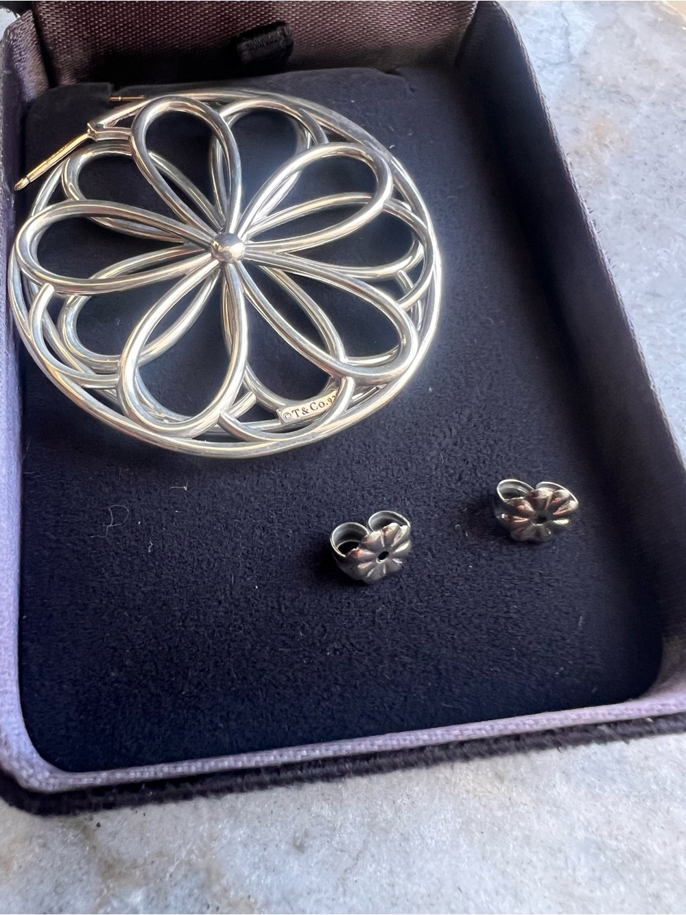 Tiffany & Co. Silver Floral Openwork Hoop Earrings - Picture 5 of 6